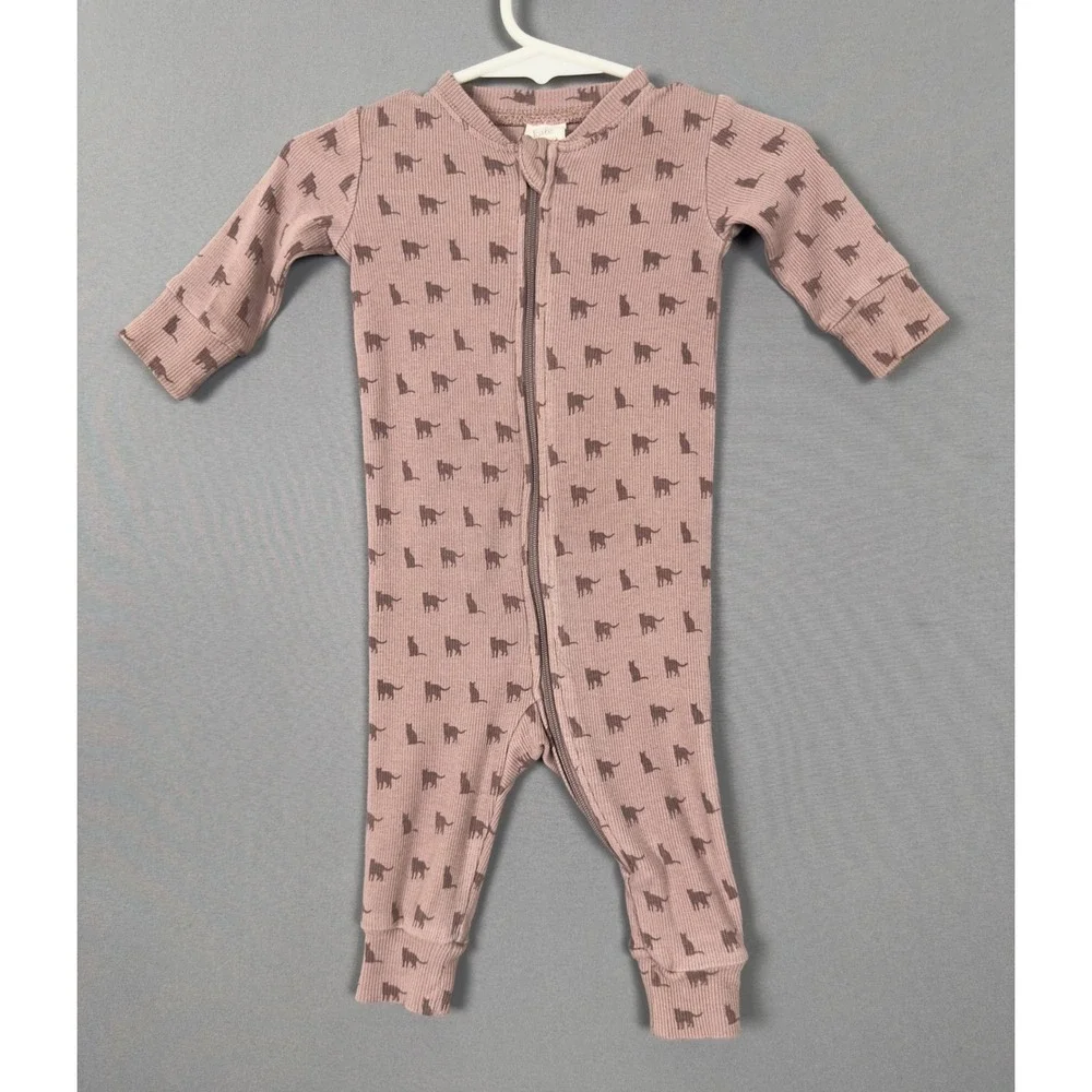 Kate Quinn NB‎ Baby Zip Romper Organic Cotton Pink Animal Print Footless